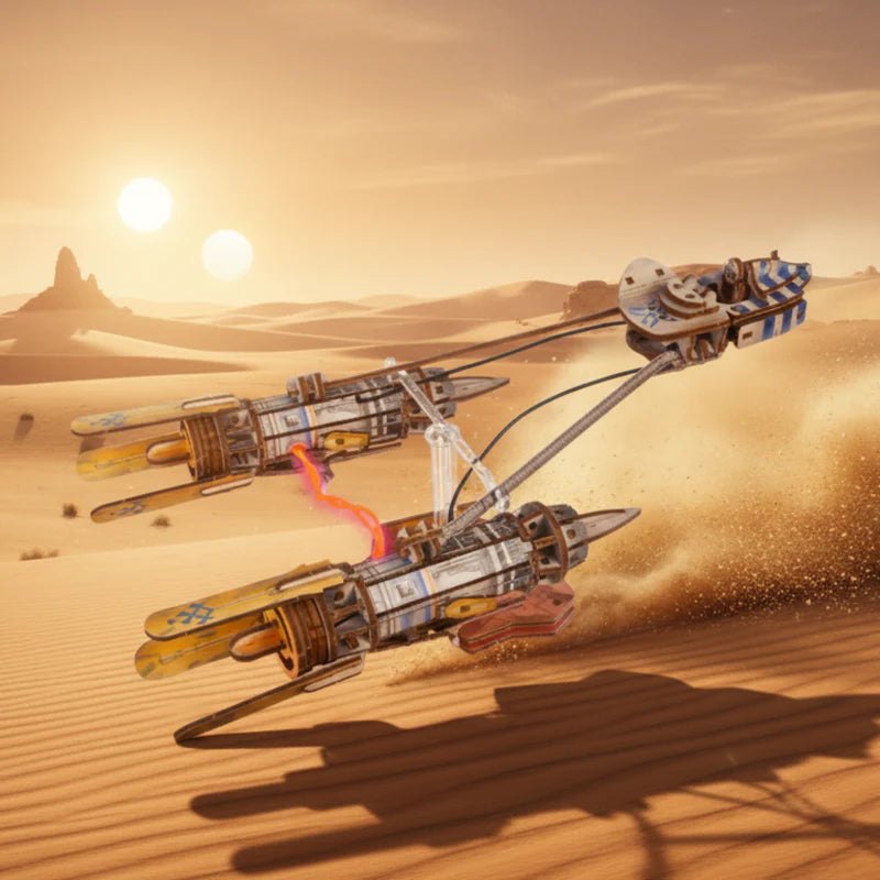 Dynamisches Podracer Holzmodell aufgebaut