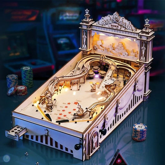 ROKR 3D-Pinball Holzbausatz – Retro Flipper selber bauen mit LED & 482 Teilen