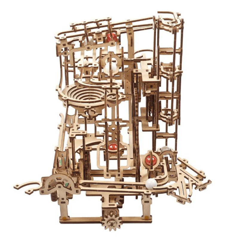 3D Holzpuzzle Murmelbahn mit dreistufigem Hebemechanismus