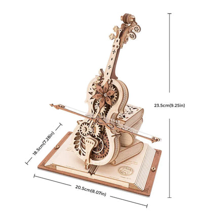 Detailaufnahme des 3D Holz-Cello Modells mit Saiten und Mechanik