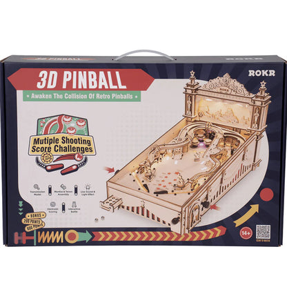 ROKR 3D-Pinball Holzbausatz – Retro Flipper selber bauen mit LED & 482 Teilen