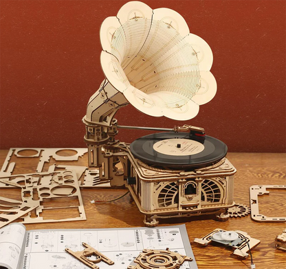 3D Puzzle Holz Konstruktion Grammophon als Geschenkidee für Familie – ROKR