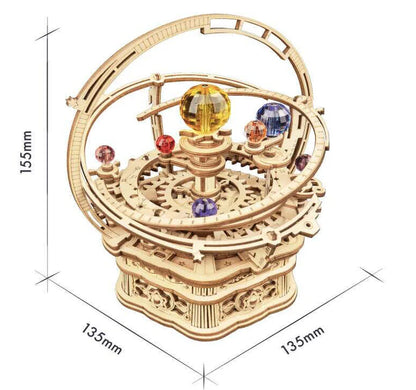 Detailaufnahme der Mechanik und Planeten der ROKR Kleine Galaxy Spieluhr