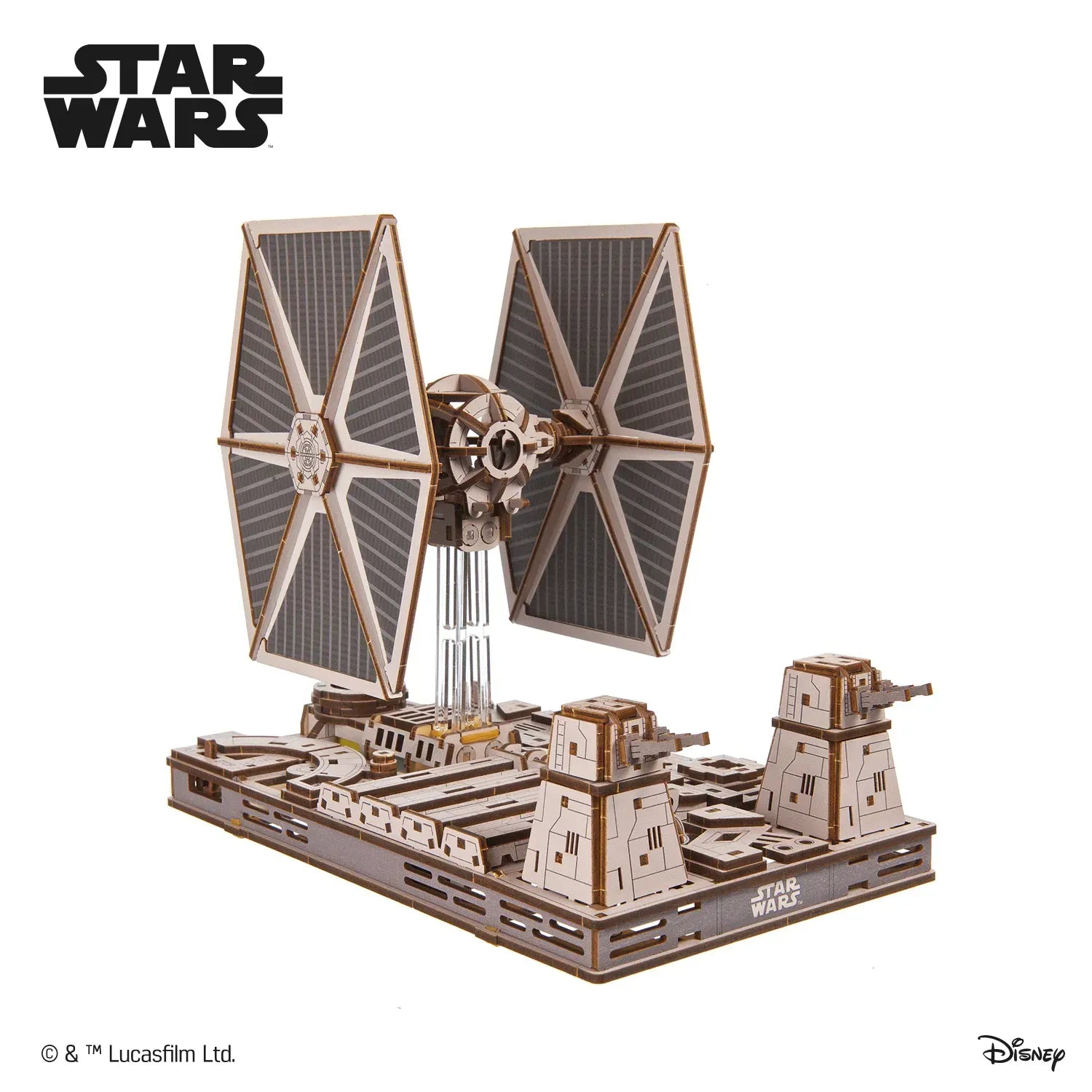 Holz 3D Puzzle TIE Fighter Seitenansicht